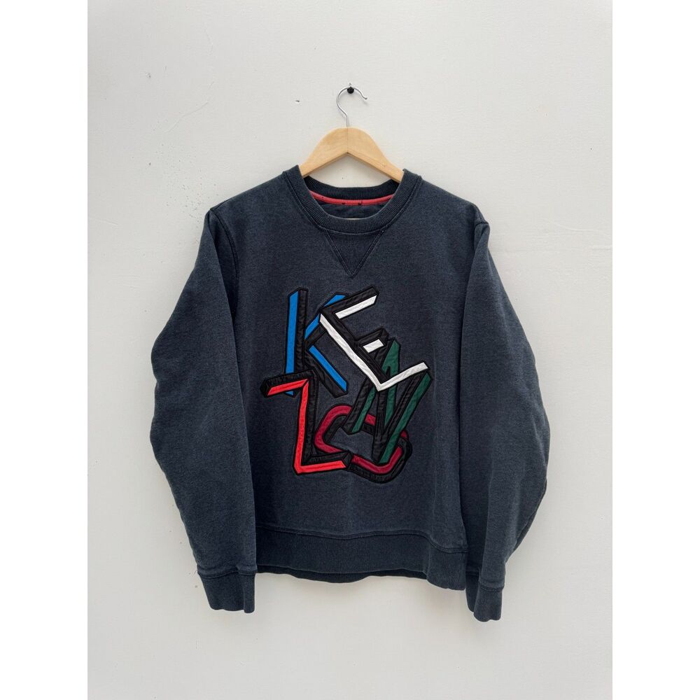 Abstract Applique Sweatshirt Washed Black Colorblock Graphic Pullover K E N Z O